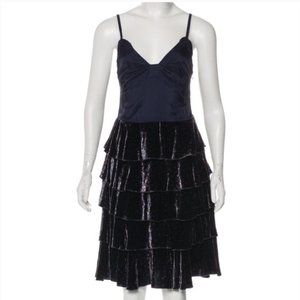 Marc Jacobs Silk & Velvet tiered skirt lingerie bodice flapper dress 4 navy